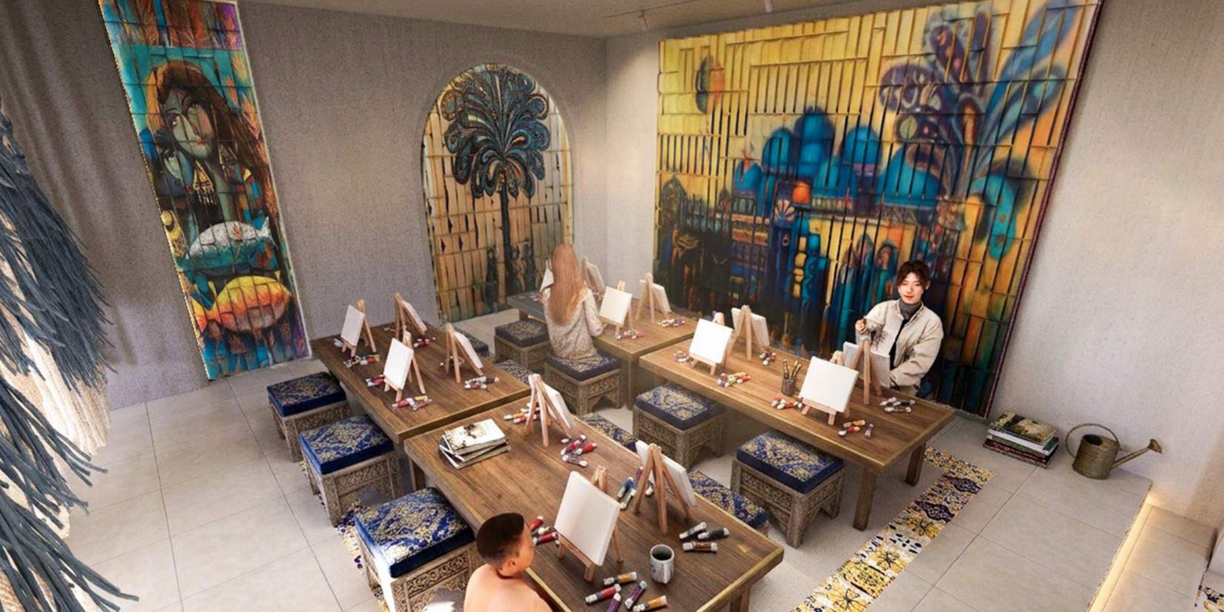Painting studio with murals
